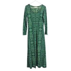 Vintage 70s Robert Janan Maxi Dress Green St Patrick Psychedelic Long Sleeve 12